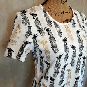 Coral Bay COCKATOO BIRDS Cotton Short SL Shirt White with Black Metallic Gold PS